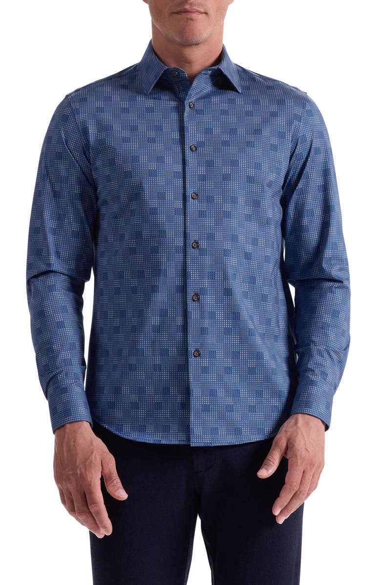 Bugatchi Jimmy OoohCotton<sup>®</sup> Grid Button-Up Shirt, Main, color, Cobalt