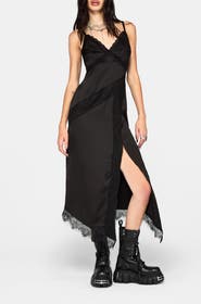 Disturbia Tova Lace Trim Asymmetric Midi Dress