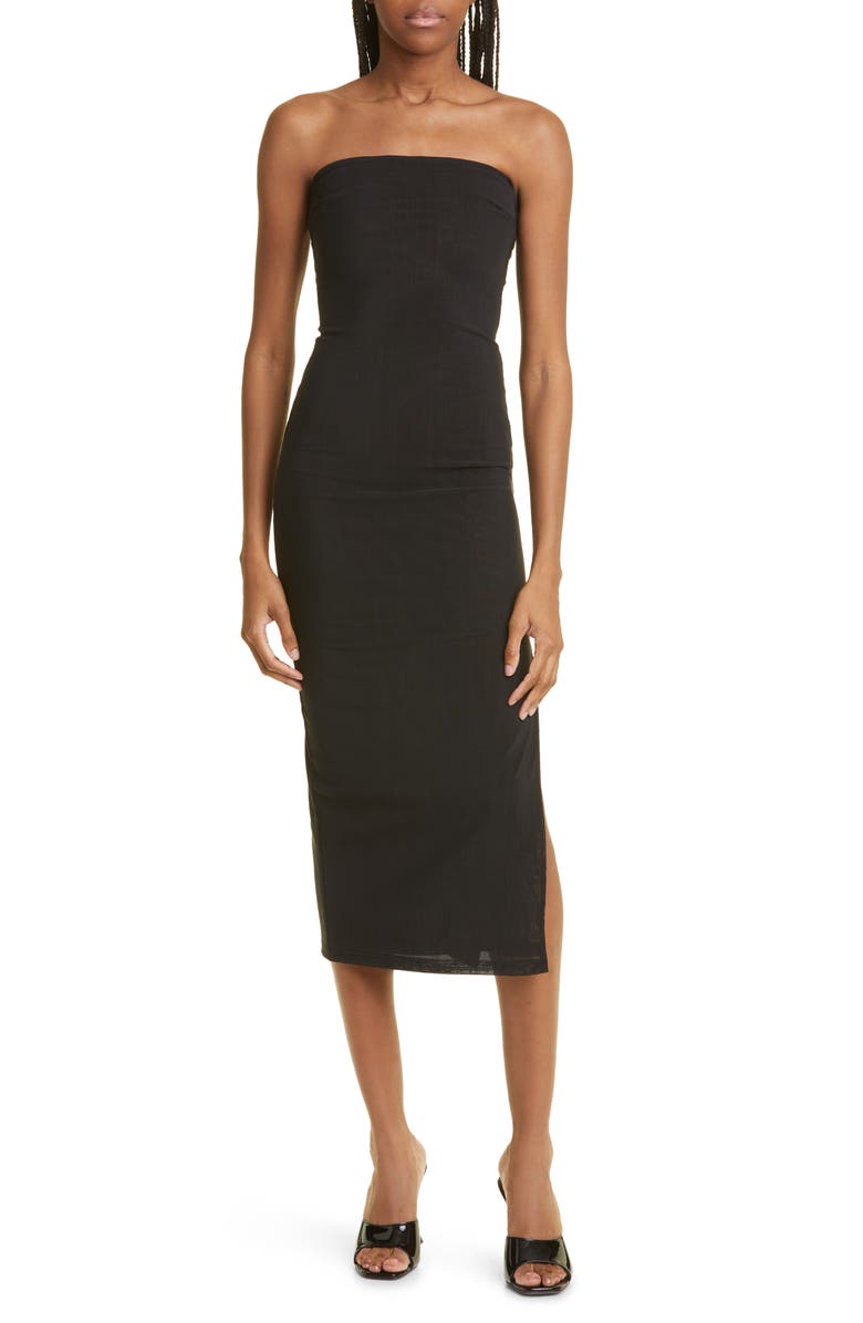 Miaou Strapless Mesh Midi Dress, Main, color, 