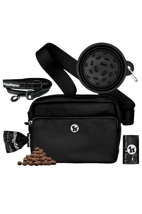 3-in-1 Dog Walking Bag with Waste Bags plus Travel Bowl and Reflective Leash