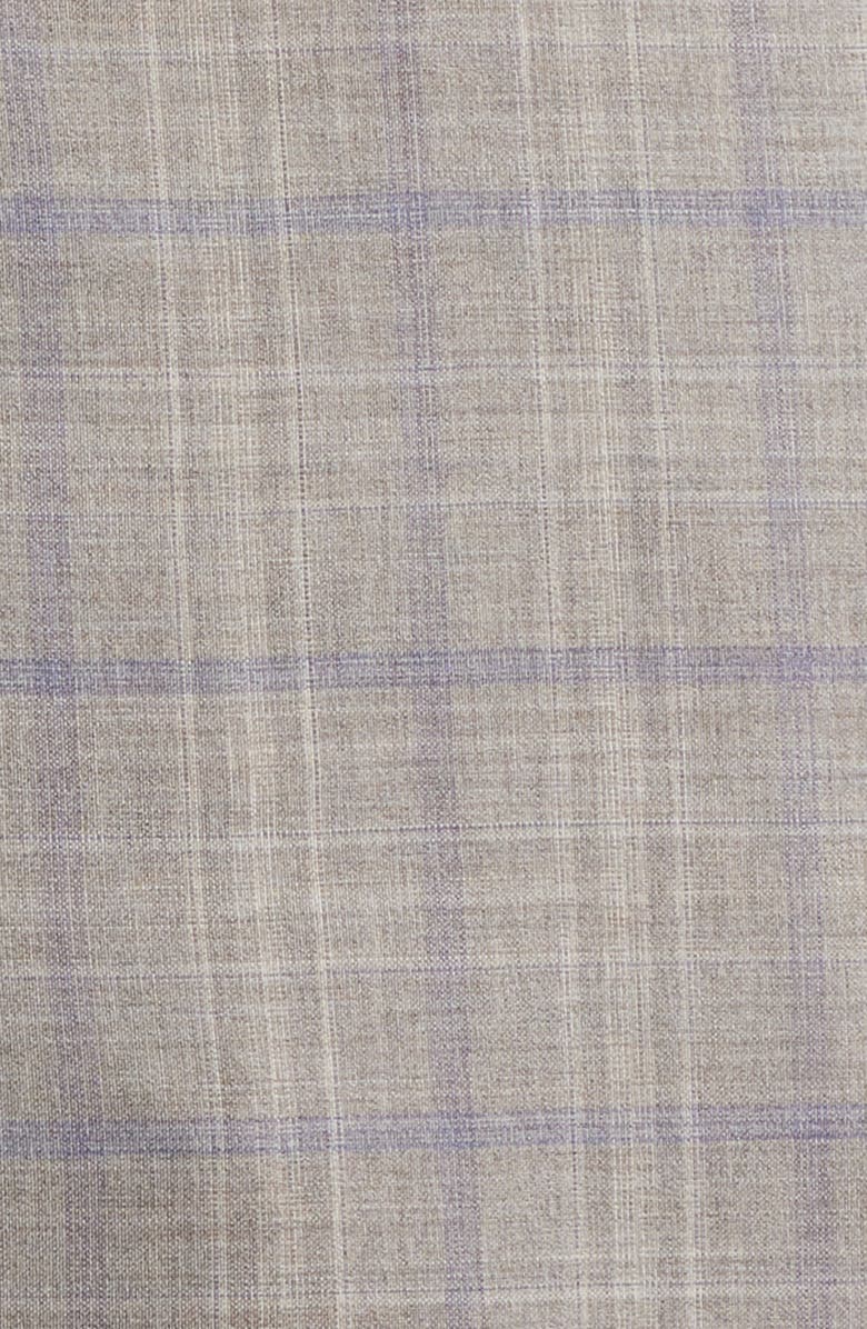 Berle Light Grey Plaid Flat Front Wool Dress Pants, Alternate, color, Sand
