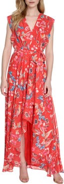 Eliza J Floral Surplice Neck Sleeveless High-Low Dress