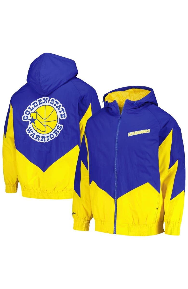 Mitchell & Ness Men's Mitchell & Ness Royal Golden State Warriors Hardwood Classics Retro Quilted Raglan Full-Zip Hoodie, Main, color,