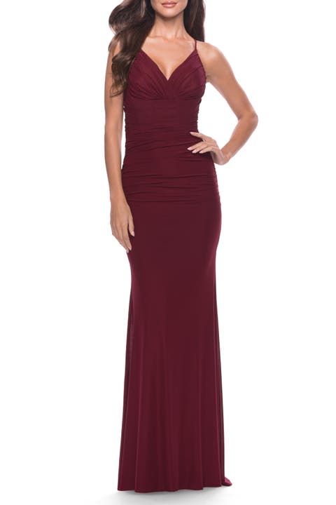 Long Net Jersey Dress with Illusion Waist