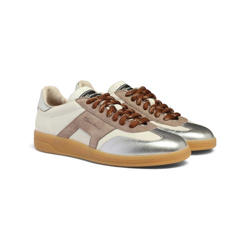 Santoni Leather And Suede Dbs Oly Sneaker In Natural