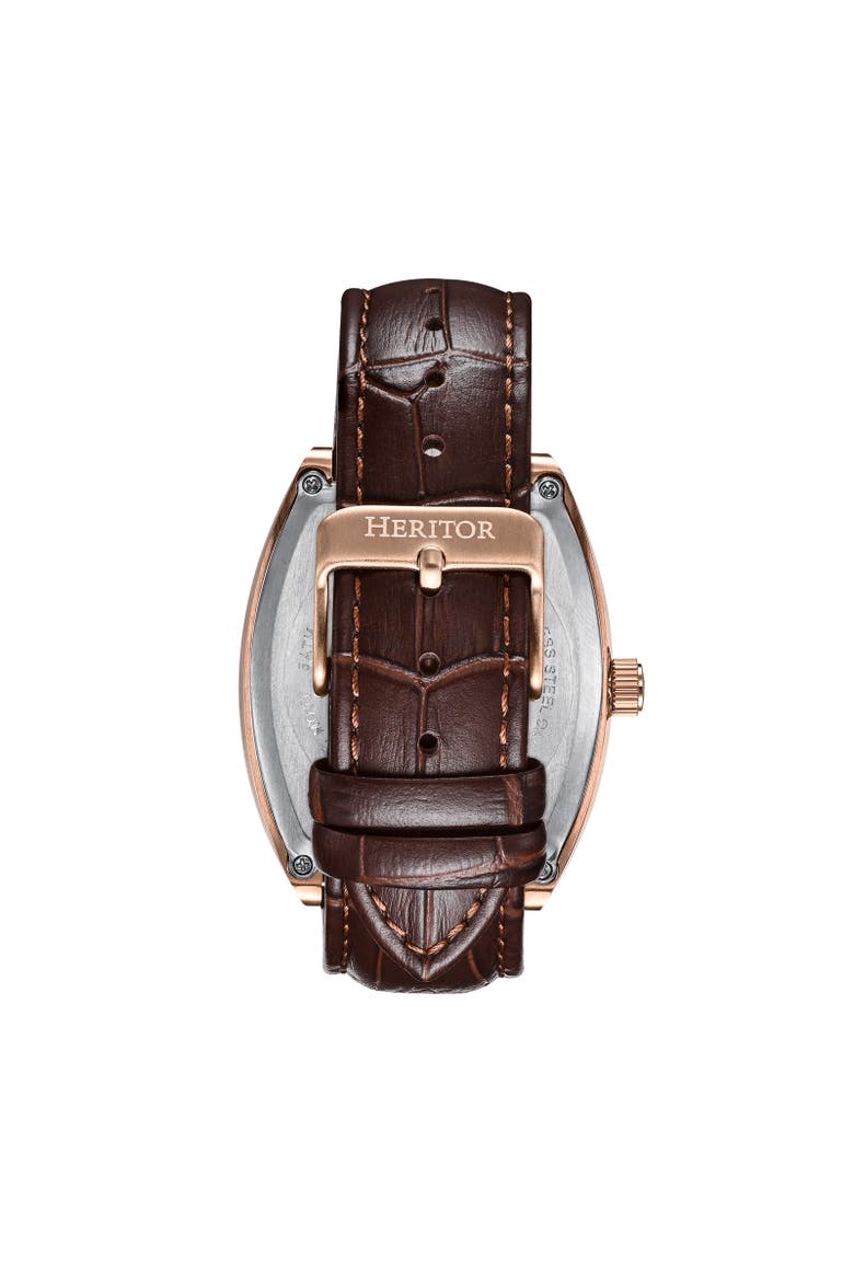 Masterson Semi-Skeleton Leather-Band Watch, Alternate, color, Rose Gold/Brown