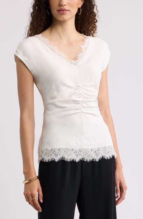 Lace Trim Ruched Top