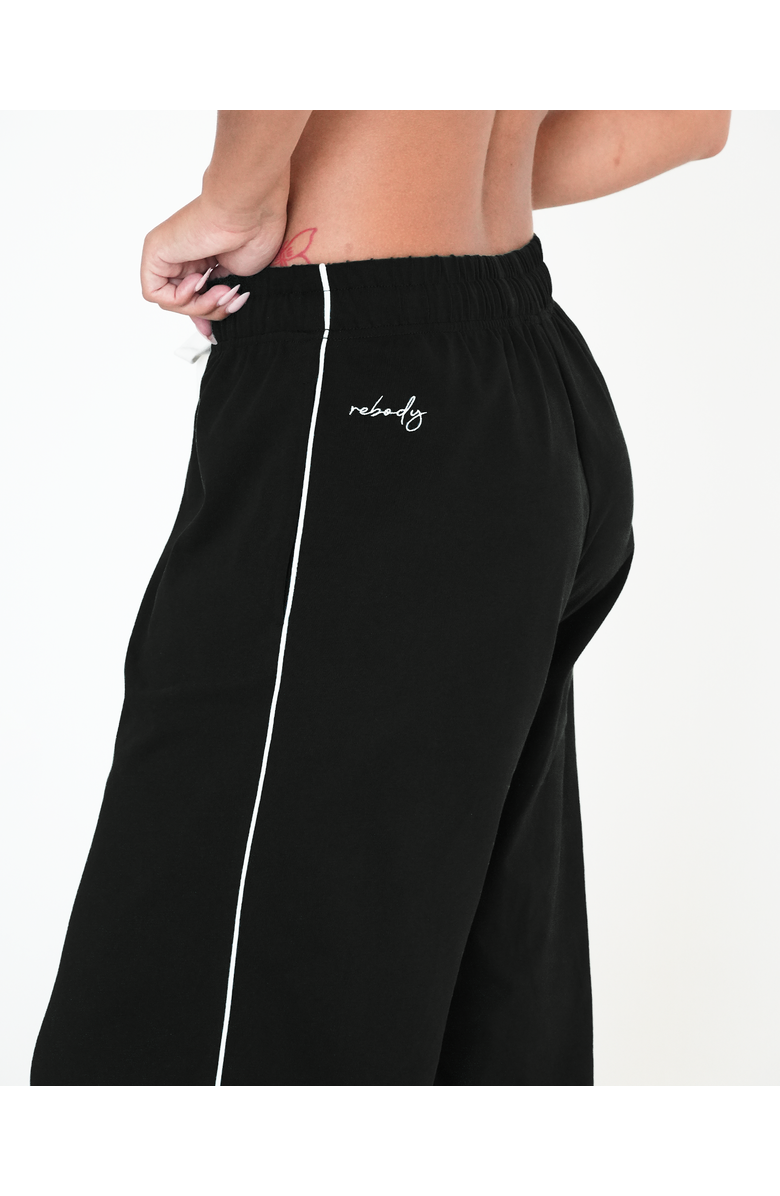 Rebody Active Rugby Piping Relaxed Wide Leg Pant, Alternate, color, Black/White
