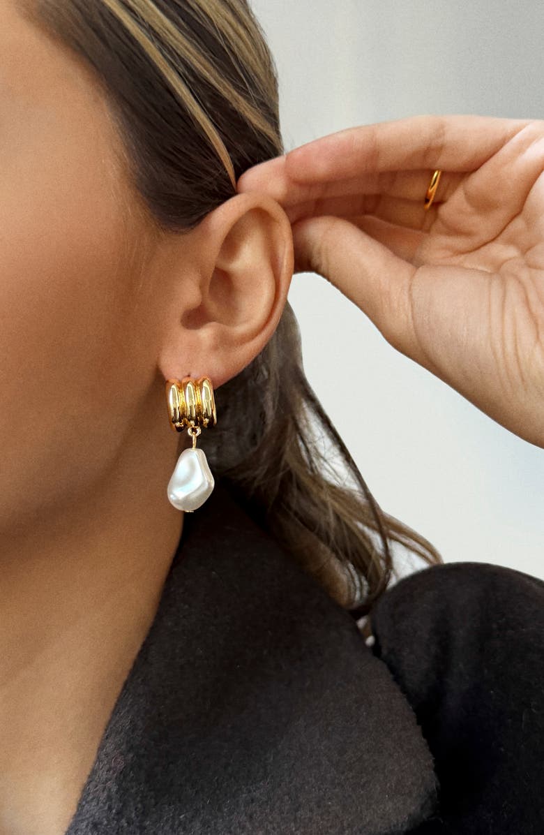 BaubleBar Teagan Ribbed Drop Earrings, Alternate, color, Pearl