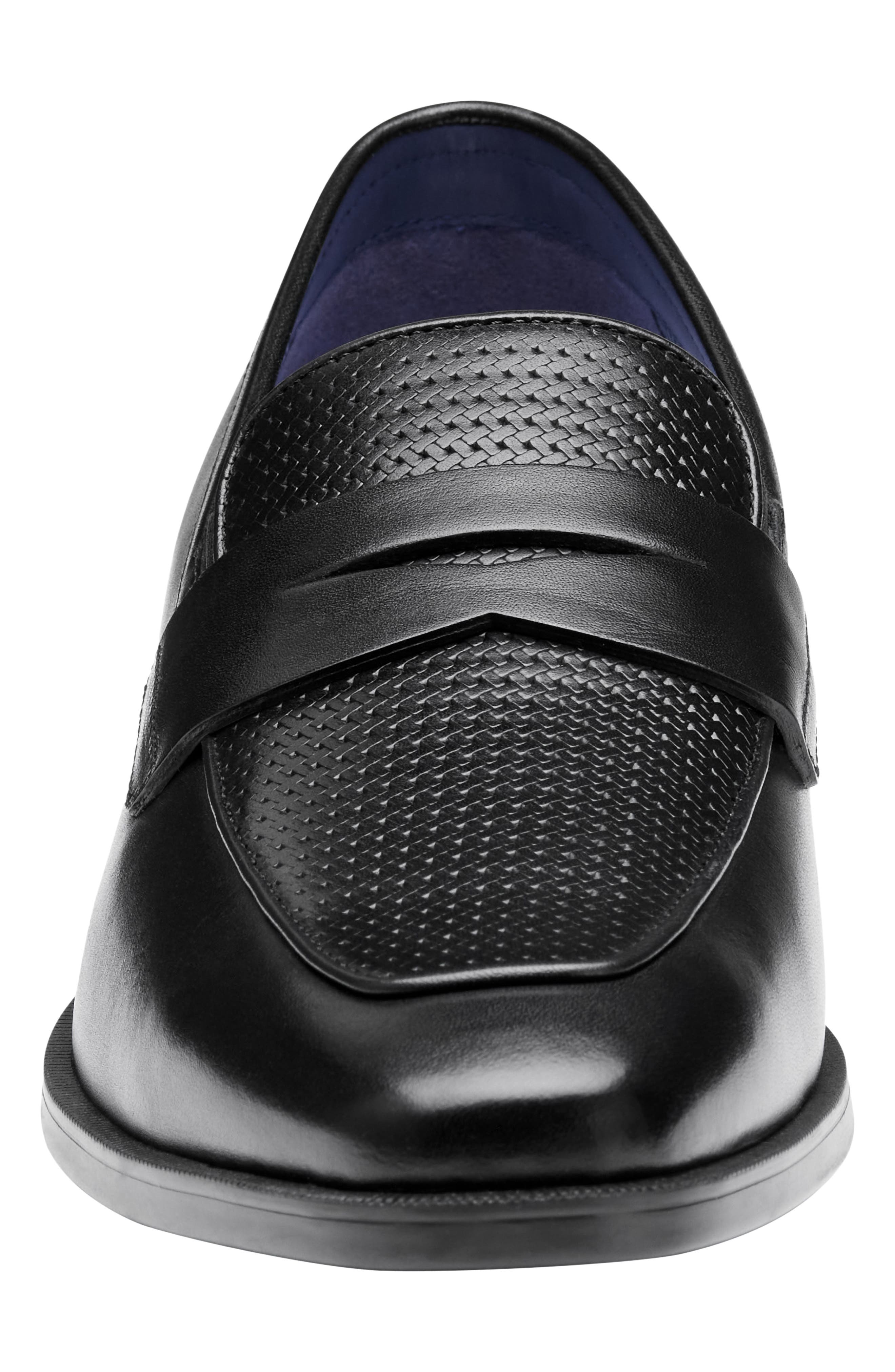 Johnston & Murphy Gibbons Embossed Penny Loafer, Alternate, color, Black Full Grain
