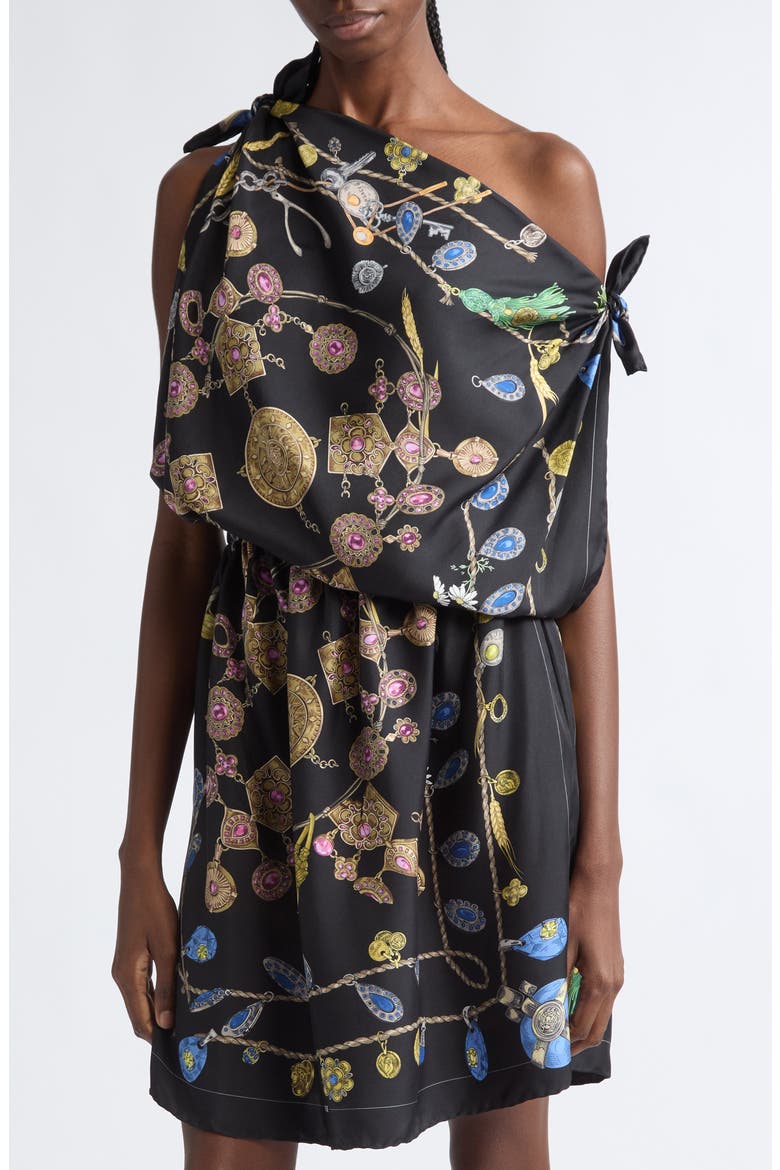 Broken Jewels Print Silk Twill Dress, Alternate, color, BLACK AZUR GOLD