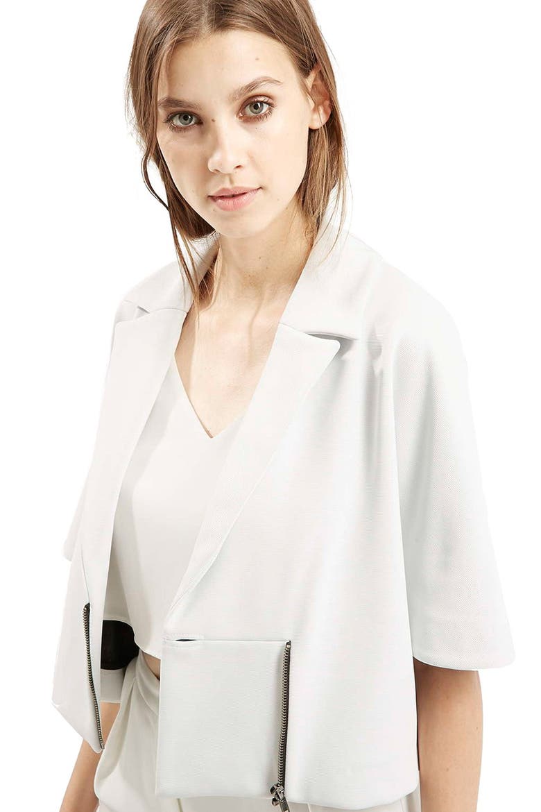 Elbow Sleeve Crop Jacket, Alternate, color, WHITE