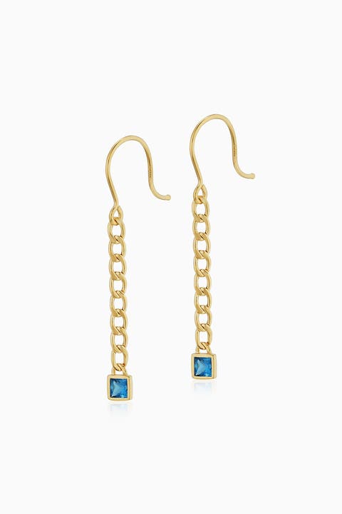 14K Gold Dazzle Me Curb Drop Earrings