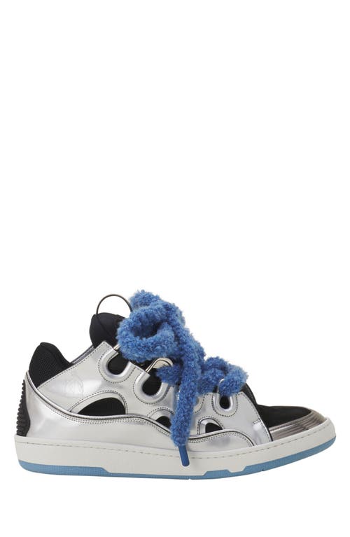 Lanvin Curb Metallic Leather Sneakers With Mesh Laces Shoes In Silver