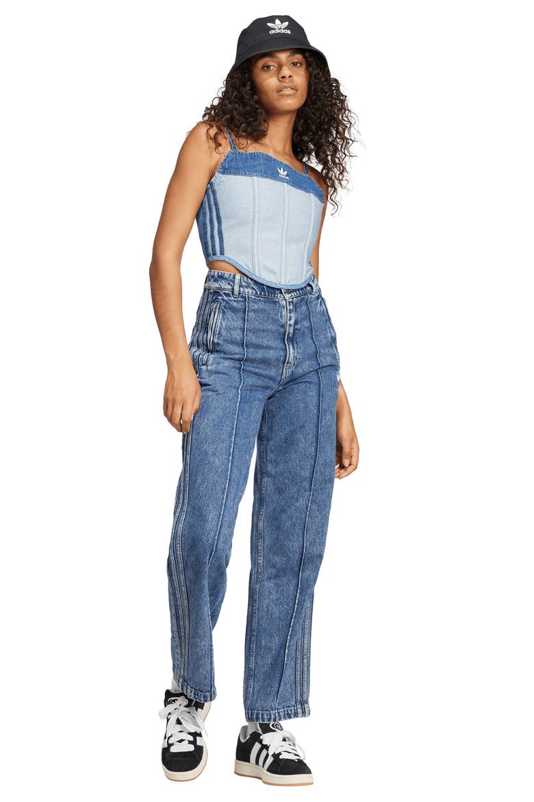 トップス DENIM PATCHWORK PRINT BUSTIER adidas x KSENIASCHNAIDER Patchwork Denim Corset Top (Women