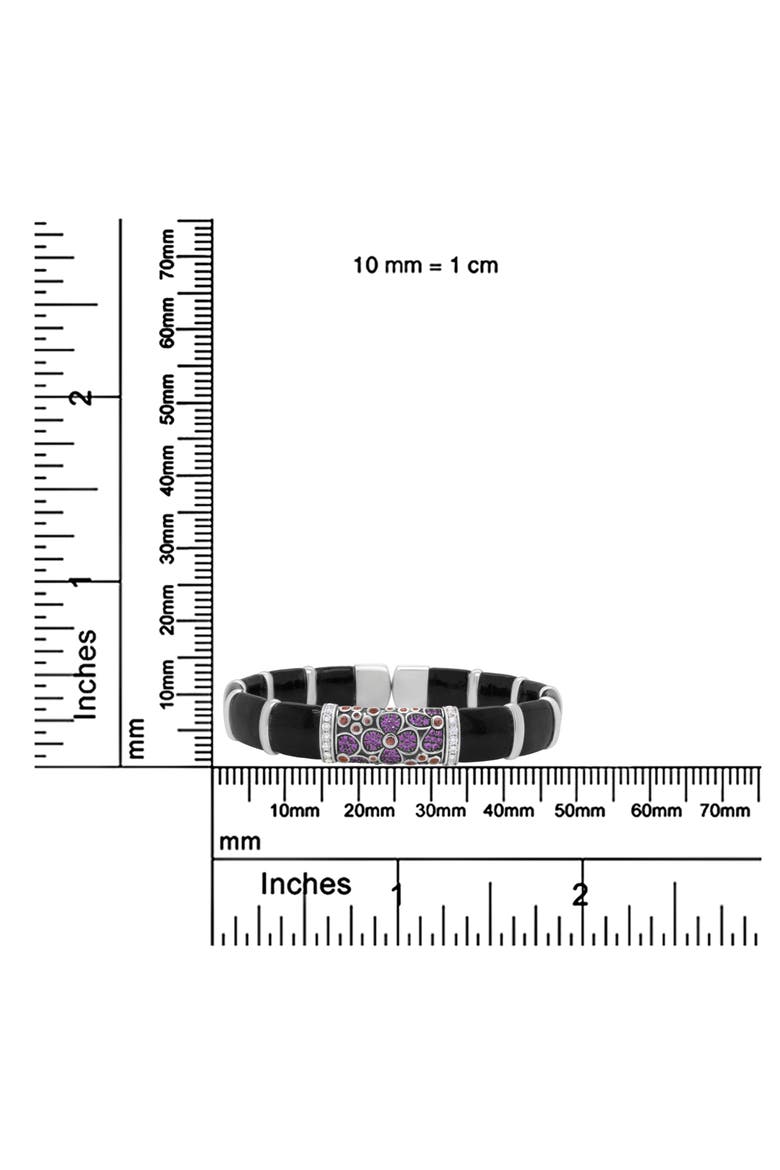 Silver Enamel 1/3 Ct Diamonds & Sapphire Bangle Bracelet -7.75", Alternate, color, White