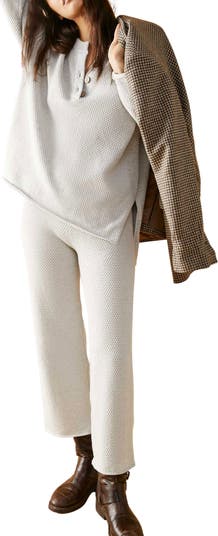 free-est Hailee Waffle Stitch Long Sleeve Top & Wide Leg Pants Knit Set