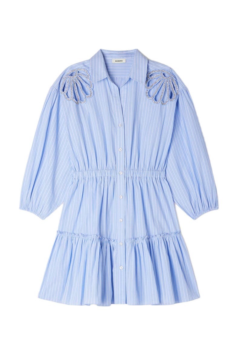 Short striped cotton dress, Alternate, color, Sky blue