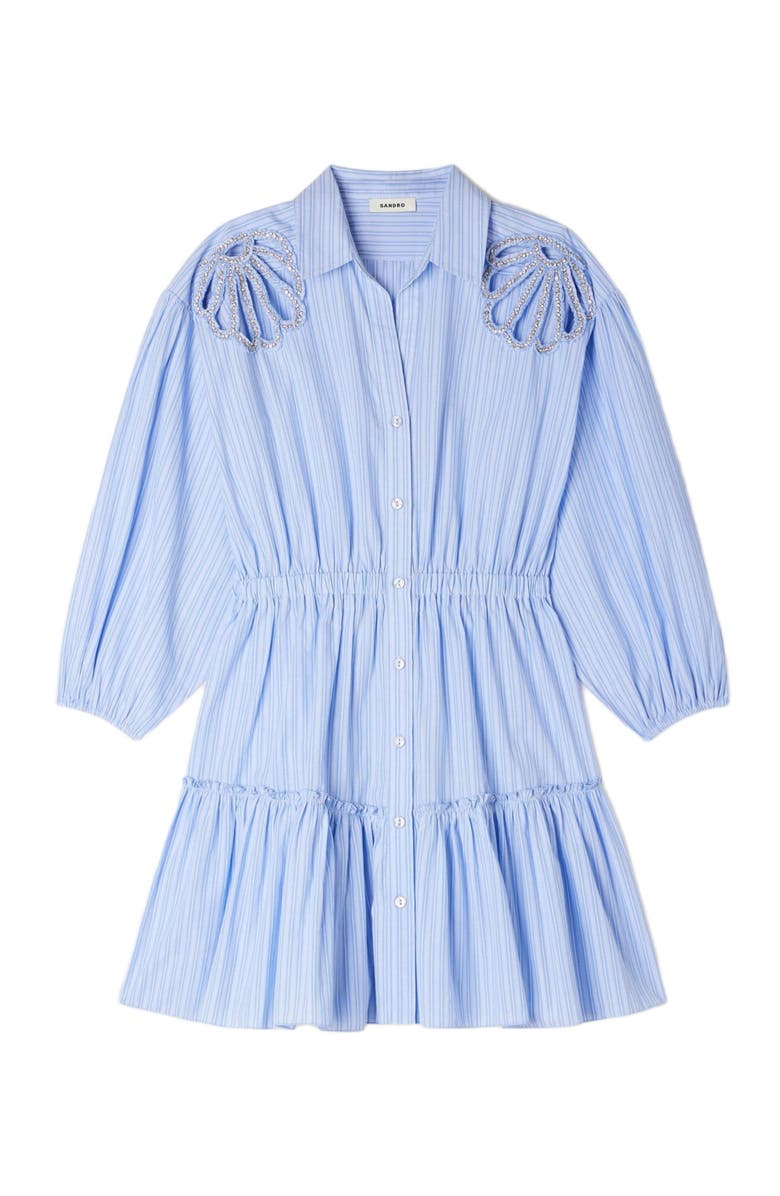 SANDRO Short striped cotton dress, Alternate, color, Sky Blue