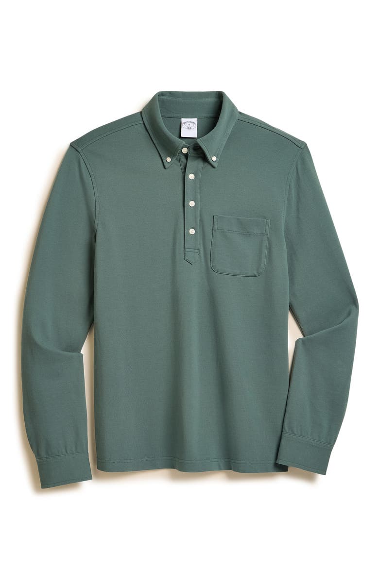 Piqué Pullover Button-Down Shirt, Alternate, color, MEDGREEN