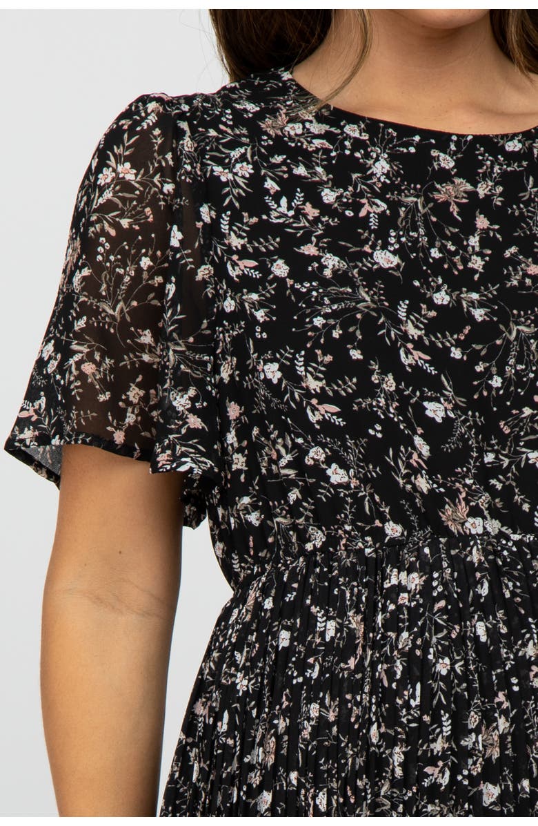 PinkBlush Floral Pleated Chiffon Midi Dress, Alternate, color, Black