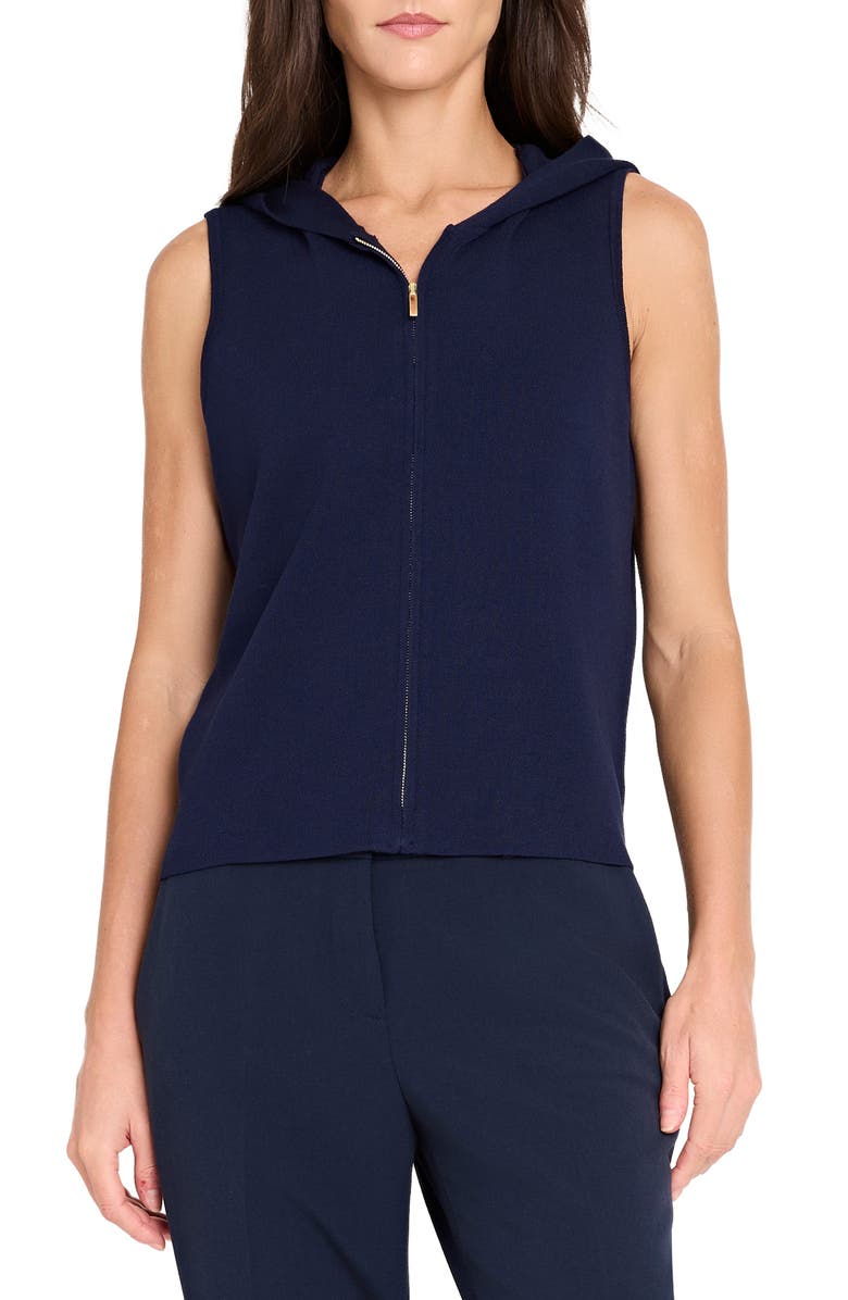 Tahari ASL Zip-Up Hooded Sweater Vest, Main, color, Navy