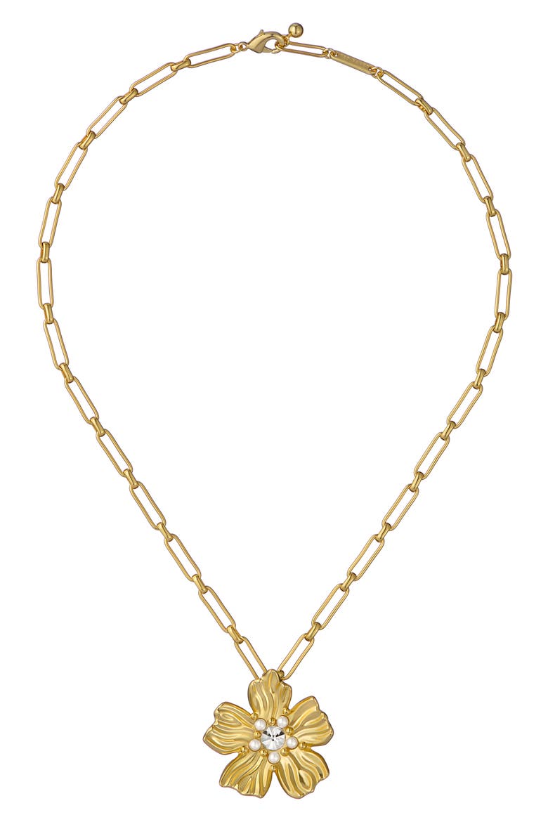 Petrice Flower Pendant Necklace, Alternate, color, GOLD TONE / PEARL / CLEAR