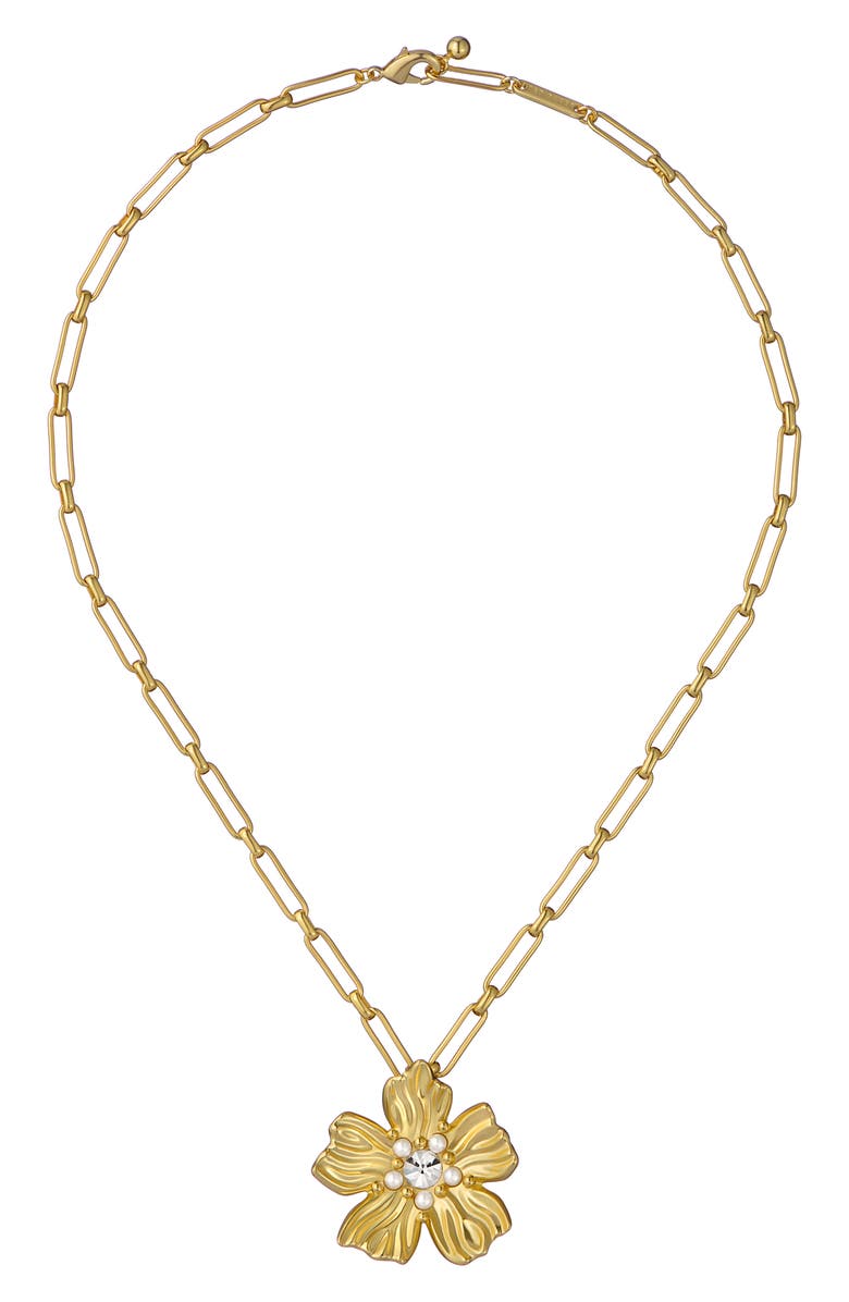 Ted Baker Petrice Flower Pendant Necklace, Alternate, color, Gold Tone / Pearl / Clear