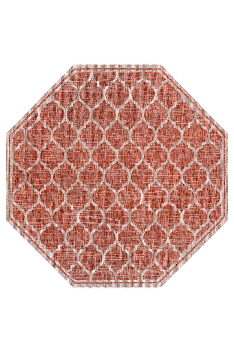Trebol Moroccan Trellis Textured Weave Octagon Indoor/Outdoor Area Rug, Main, color, Red/Beige