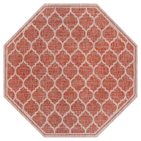 Trebol Moroccan Trellis Textured Weave Octagon Indoor/Outdoor Area Rug