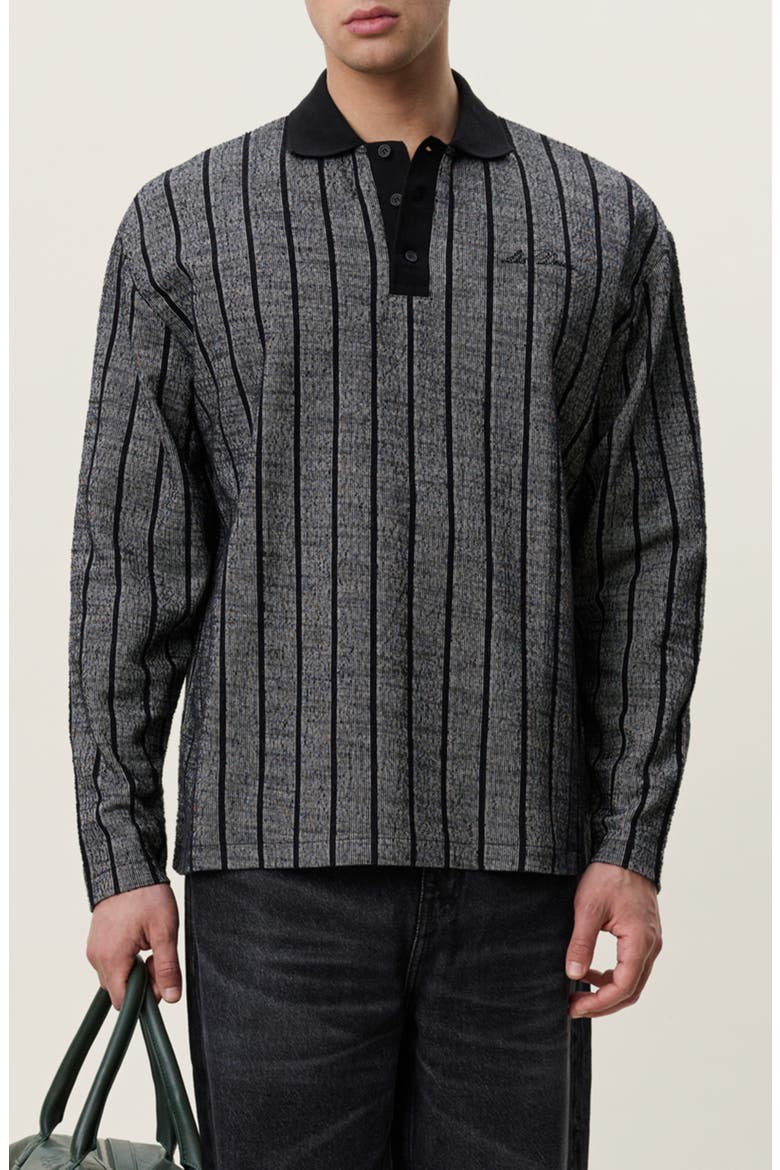 Pinstripe Jacquard Long Sleeve Polo, Main, color, SALT/ PEPPER