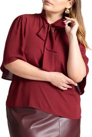 ELOQUII Bow Blouse With Flutter Sleeve