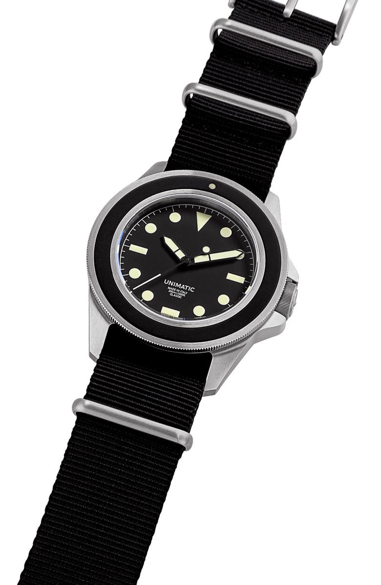 UNIMATIC U1 Classic NATO Strap Watch, 41.5mm, Alternate, color, Black Steel