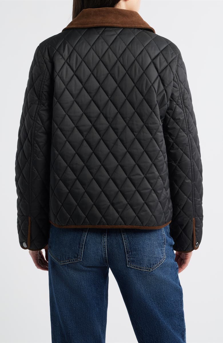 London Fog Water Resistant Corduroy Trim Quilted Coat, Alternate, color, Black