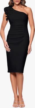 Xscape Evenings Rosette Detail One-Shoulder Cocktail Sheath Dress