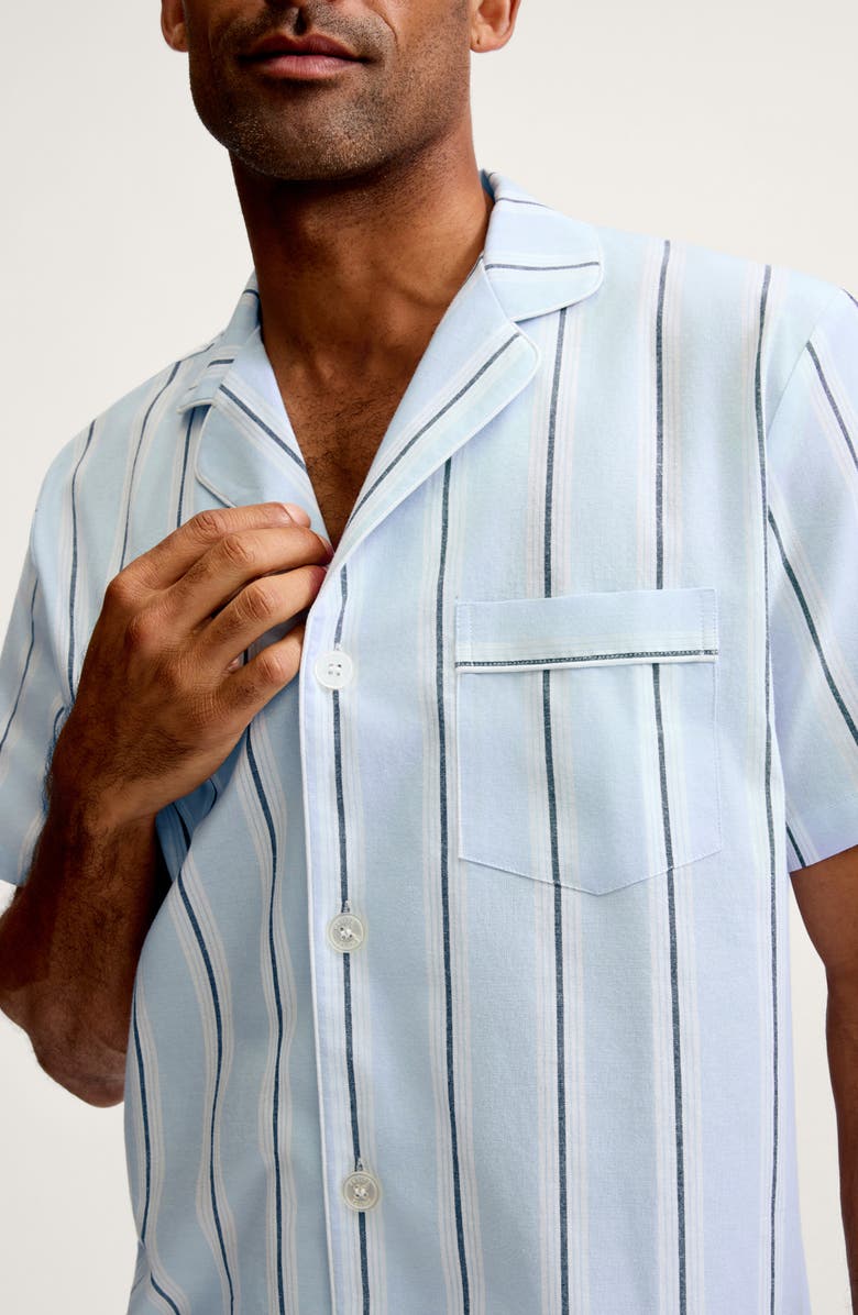 Petite Plume Classic Stripe Cotton Twill Short Pajamas, Alternate, color, Blue