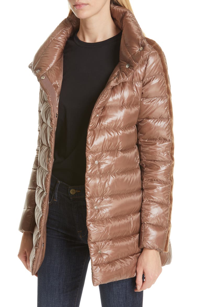 High/Low Quilted Down Puffer Coat with Removable Hooded Inset, Alternate, color, MINK
