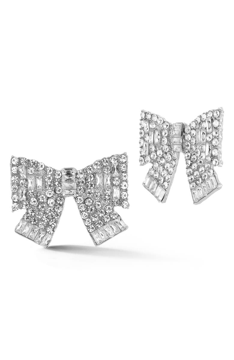 SPHERA MILANO Pavé Bow Stud Earrings, Main, color, Silver