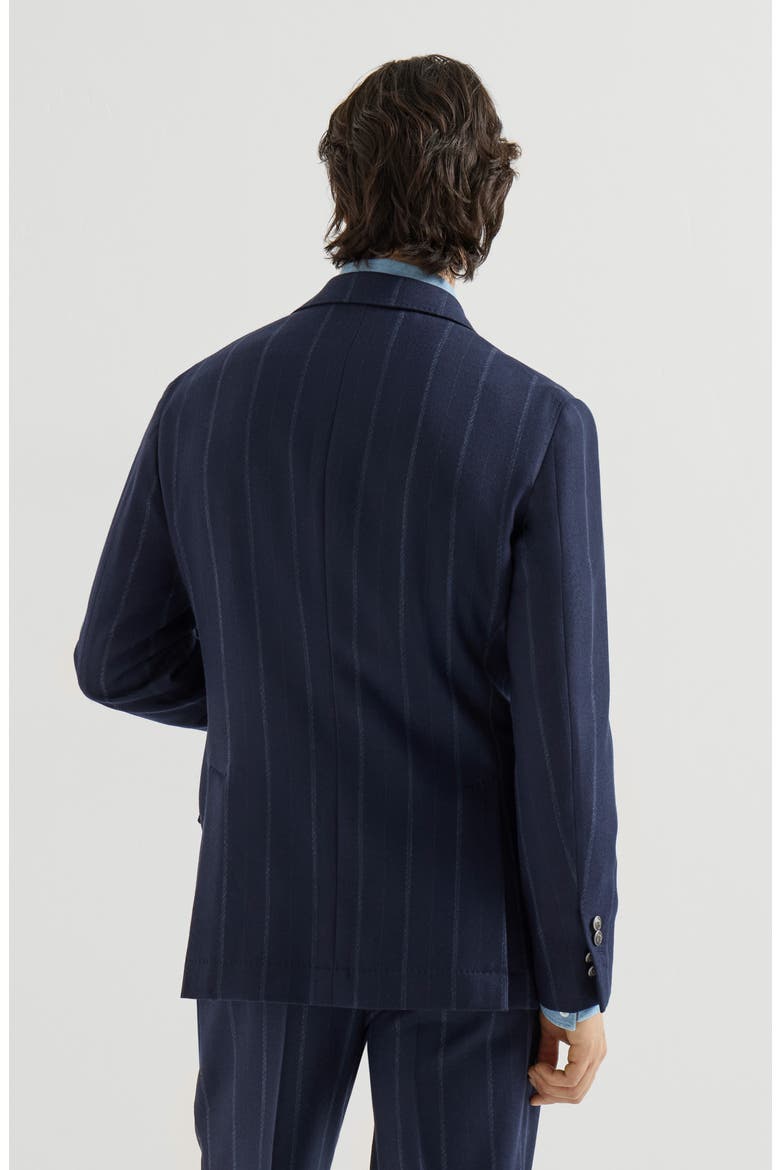 Cashmere and virgin wool multistripe twill one-and-a-half breasted deconstructed blazer with metal buttons, Alternate, color, Navy Blue