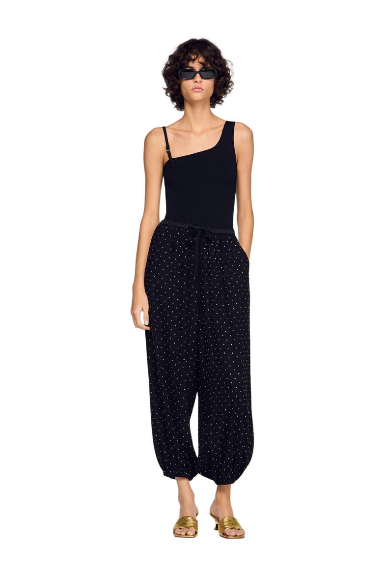 Rhinestone wide-leg trousers, Alternate, color, Black