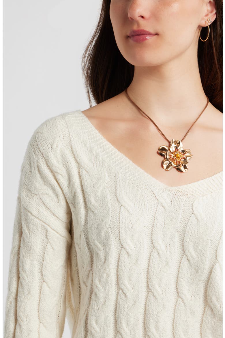 Cable Knit V-Neck Cotton Blend Sweater, Alternate, color, IVORY ANTIQUE