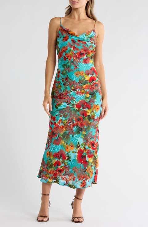 Floral Bias Cut Satin Slipdress