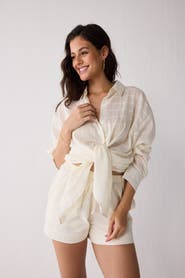 Reistor Relaxed Shirt & Shorts Set in Off-Textured Cotton