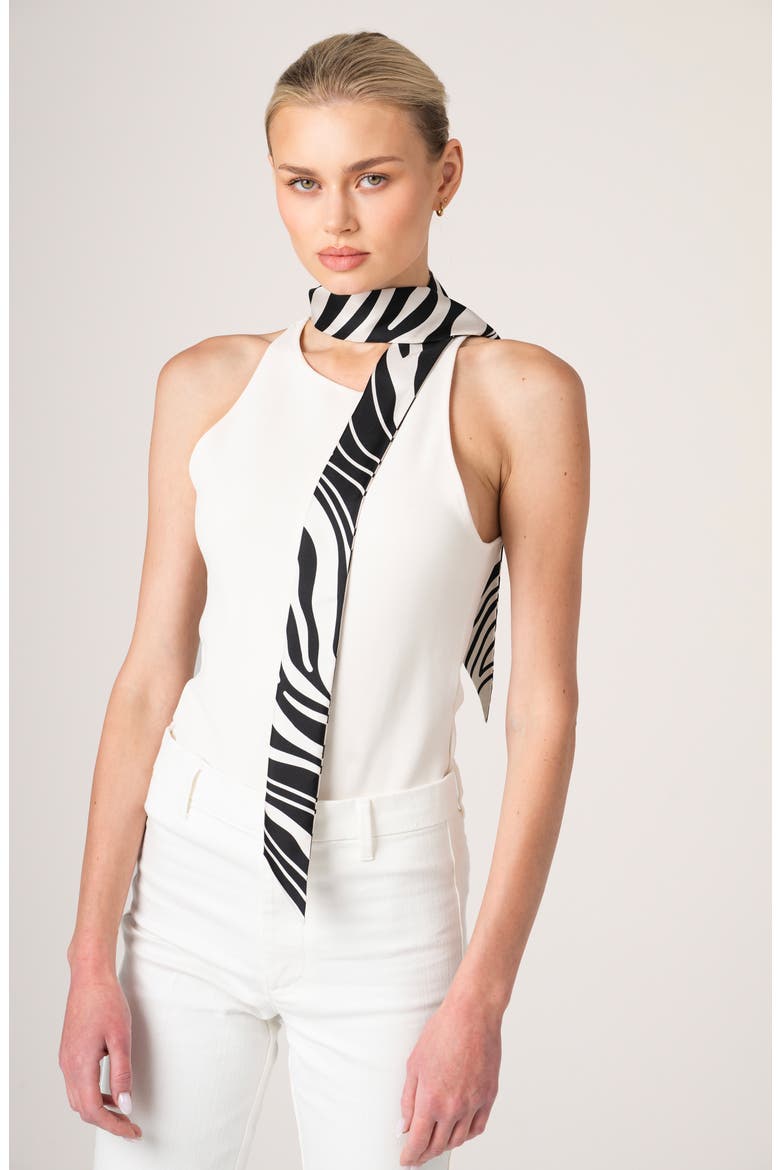 Silk Skinny Scarf Zebra Wave, Alternate, color, Black