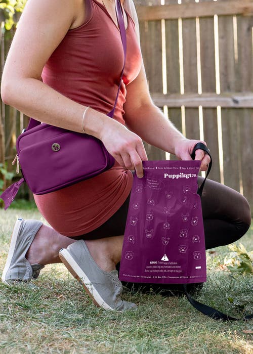 Puppington Walk Star Kit 3-in-1 Dog Walk Bag, Bowl, & Leash Plus Matching 90 Refill Dog Poop Bags
