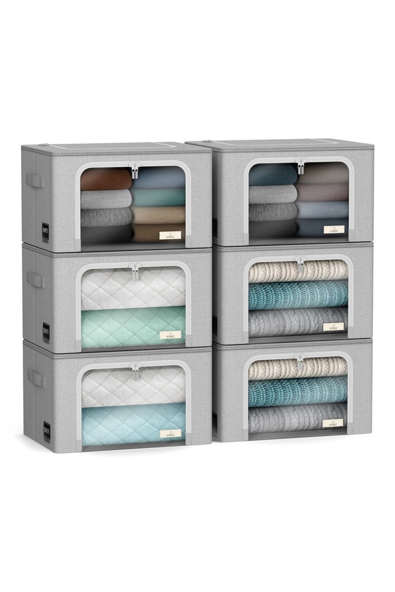 6-Pack Medium Foldable Storage Bins, Alternate, color, GRAY
