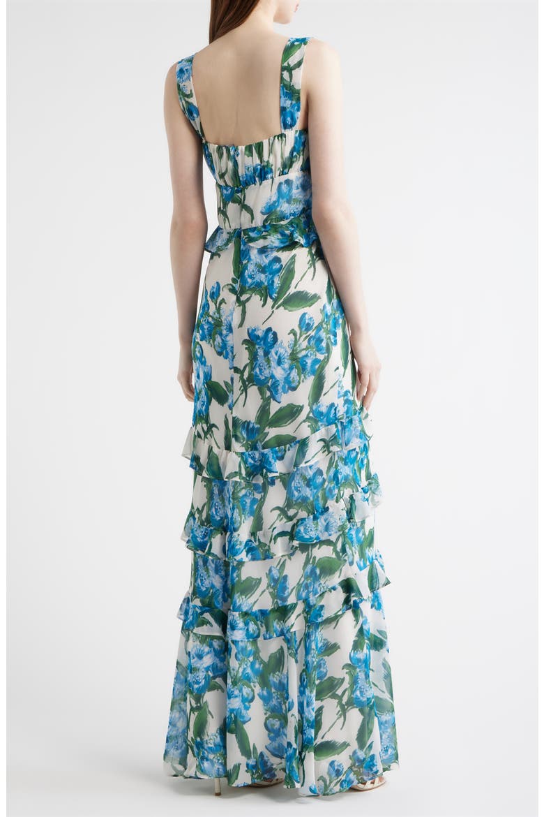 Floral Ruffle Empire Waist Chiffon Gown, Alternate, color, IVORY/ BLUE