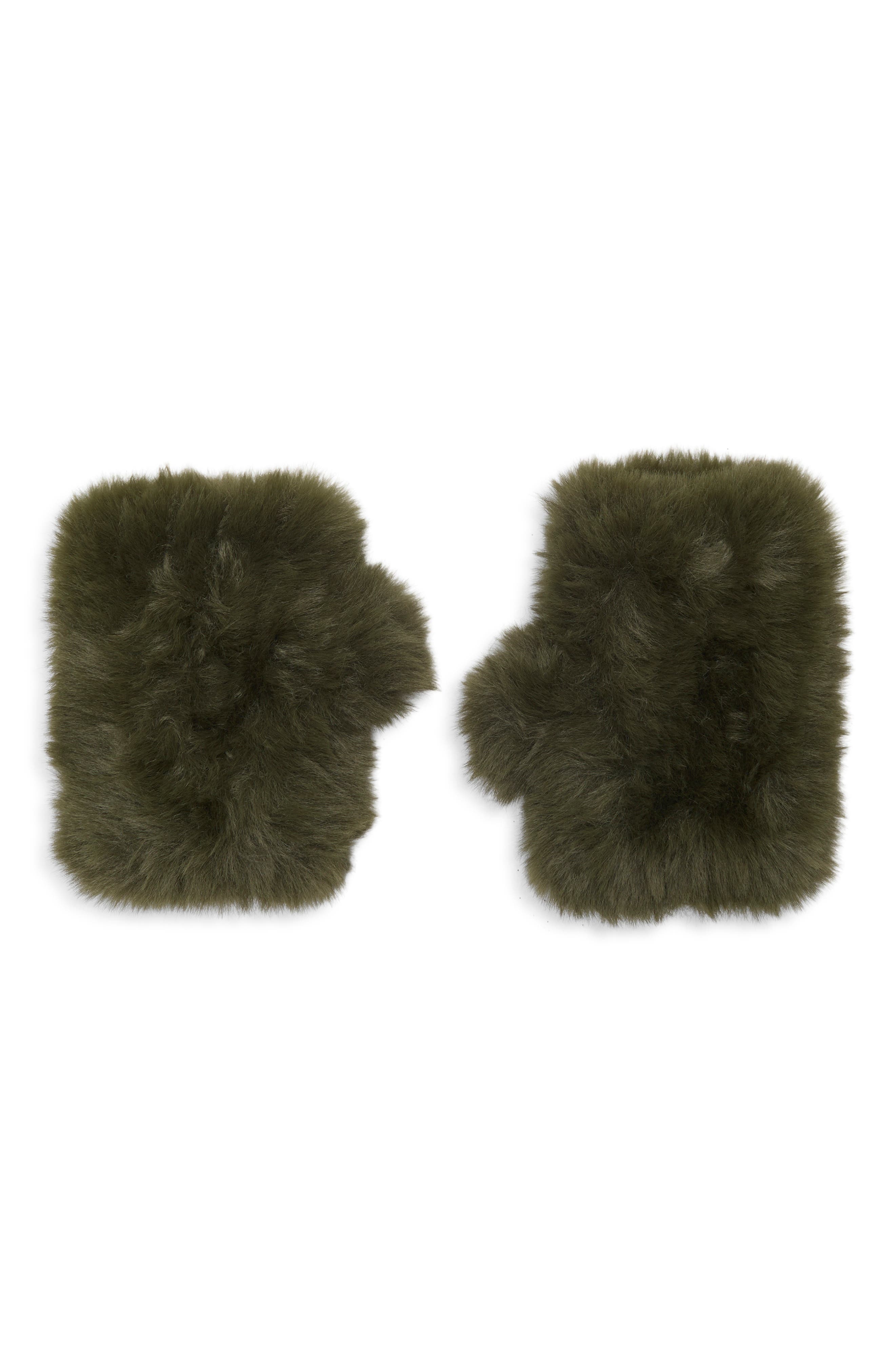 Surell Faux Fur Mittens In Gray