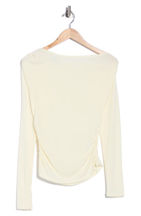 Ruched Boat Neck Long Sleeve Top