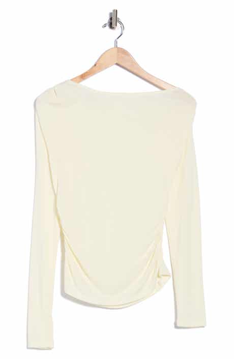 Ruched Boat Neck Long Sleeve Top